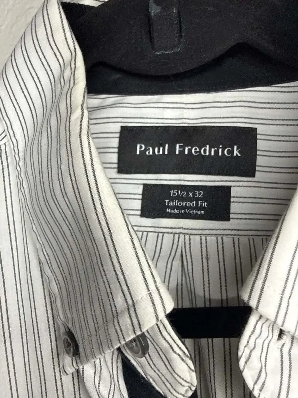 Paul Fredrick Men's Tailored Fit Striped Dress Shirt White Black Size